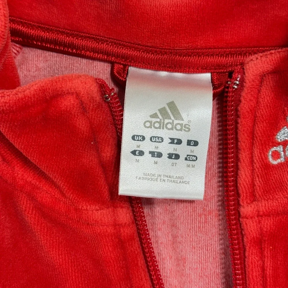 Adidas‎ Red Velour Track Jacket Full Zip Navy Stripes Womens Medium Y2K Sporty